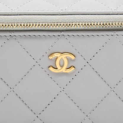 Chanel 22B Pearl Crush Long Vanity With Chain Lambskin Grey GHW