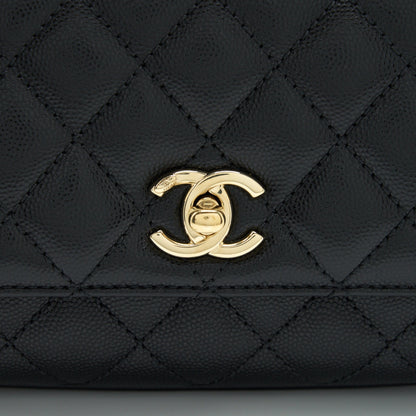 Chanel Mini Coco Handle Flap Bag Caviar Black With Burgundy Handle LGHW