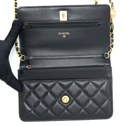 Chanel 22B Pearl Crush Wallet On Chain Lambskin Black GHW (Microchip)