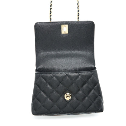 Chanel Mini Coco Handle Flap Bag Caviar Black With Burgundy Handle LGHW