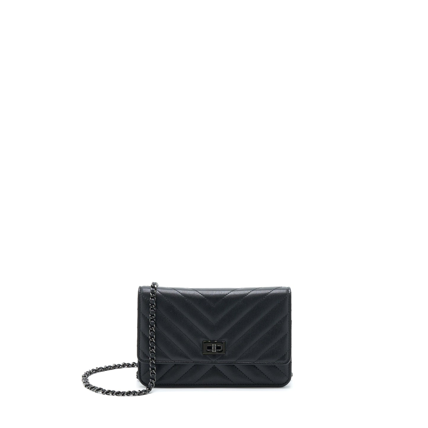 Chanel 2.55 So Black Wallet On Chain Calfskin With Black Hardware