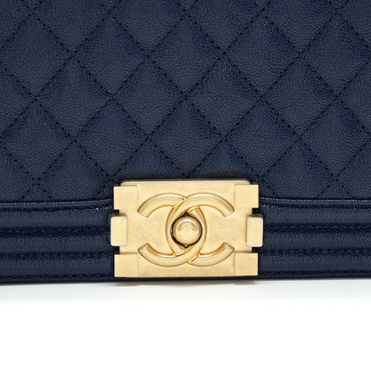Chanel Boy Chanel Old Medium Caviar Navy with GHW