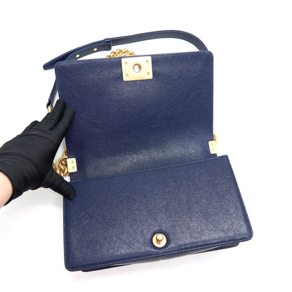 Chanel Boy Chanel Old Medium Caviar Navy with GHW