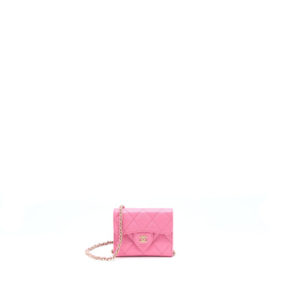 Chanel Mini Flap Card Holder Caviar Pink LGHW