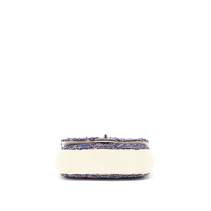 Chanel Seasonal Mini Rectangular Flap Bag Tweed Blue/ Red/ White Ruthenium Hardware