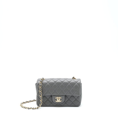 Chanel 22A Mini Rectangular Flap Bag Lambskin Grey LGHW (Microchip)