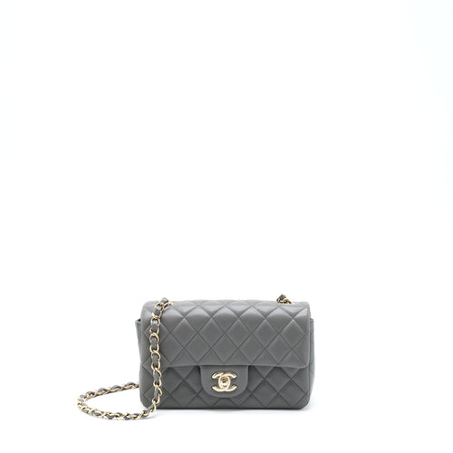 Chanel 22A Mini Rectangular Flap Bag Lambskin Grey LGHW (Microchip)