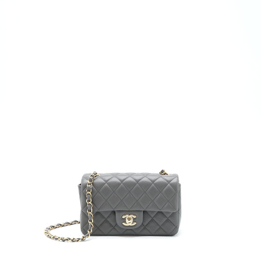 Chanel 22A Mini Rectangular Flap Bag Lambskin Grey LGHW (Microchip)