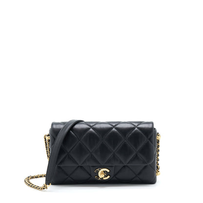 Chanel 21A Quilted Detailed Logo Flap Bag Lambskin Black GHW (Microchip)