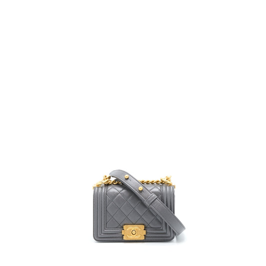 Chanel Mini Boy Bag Caviar Grey Brushed GHW (Microchip)