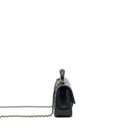 Chanel 22A Top Handle Mini Rectangular Flap Bag Lambskin Black GHW (Microchip)