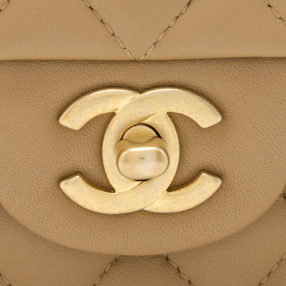 Chanel 22B Detail Top Handle Mini Rectangular Lambskin NJ528 Dark Beige Brushed GHW