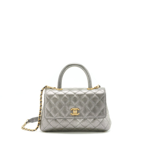 Chanel small coco handle 24cm Caviar Metallic Silver GHW