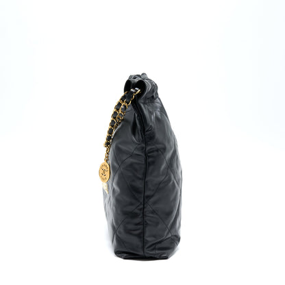 Chanel 22 Bag Medium Shiny Calfskin Black GHW (Microchip)