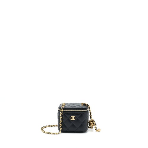 Chanel 22S Pearl Crush Mini Vanity With Chain Lambskin Black GHW