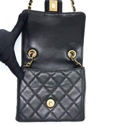 Chanel 22K Retro Classic New Square Mini Flap Bag Goatskin Black GHW (Microchip)