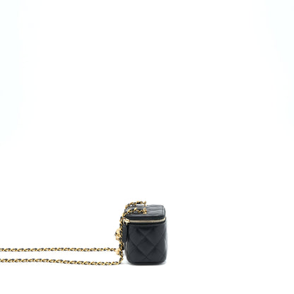 Chanel 22S Pearl Crush Mini Vanity With Chain Lambskin Black GHW