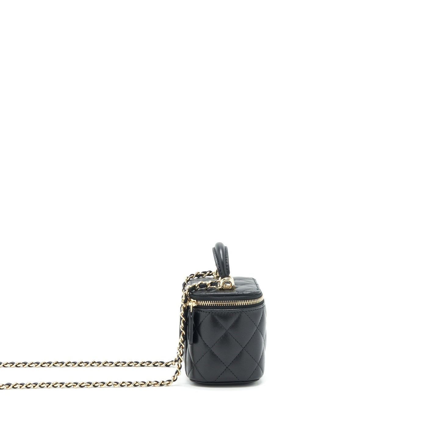 Chanel 22P Top Handle Mini Vanity With Chain With Mirror Inside Lambskin Black LGHW