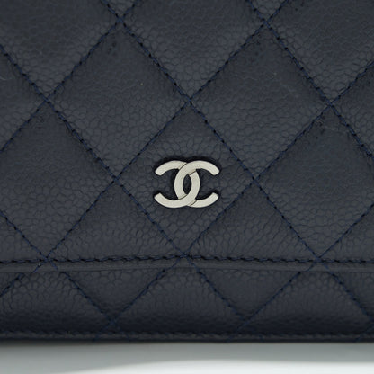 Chanel Classic Wallet On Chain Caviar Navy Ruthenium Hardware