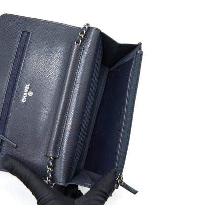 Chanel Classic Wallet On Chain Caviar Navy Ruthenium Hardware