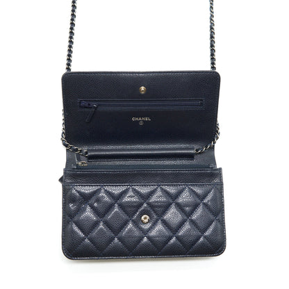 Chanel Classic Wallet On Chain Caviar Navy Ruthenium Hardware