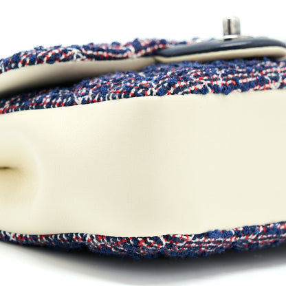 Chanel Seasonal Mini Rectangular Flap Bag Tweed Blue/ Red/ White Ruthenium Hardware