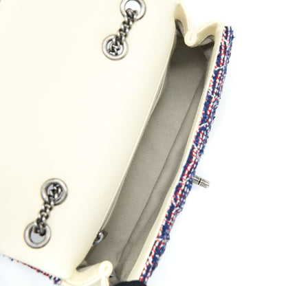 Chanel Seasonal Mini Rectangular Flap Bag Tweed Blue/ Red/ White Ruthenium Hardware