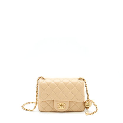 Chanel 22C Pearl Crush Mini Square Flap Bag Lambskin Beige GHW (Microchip)