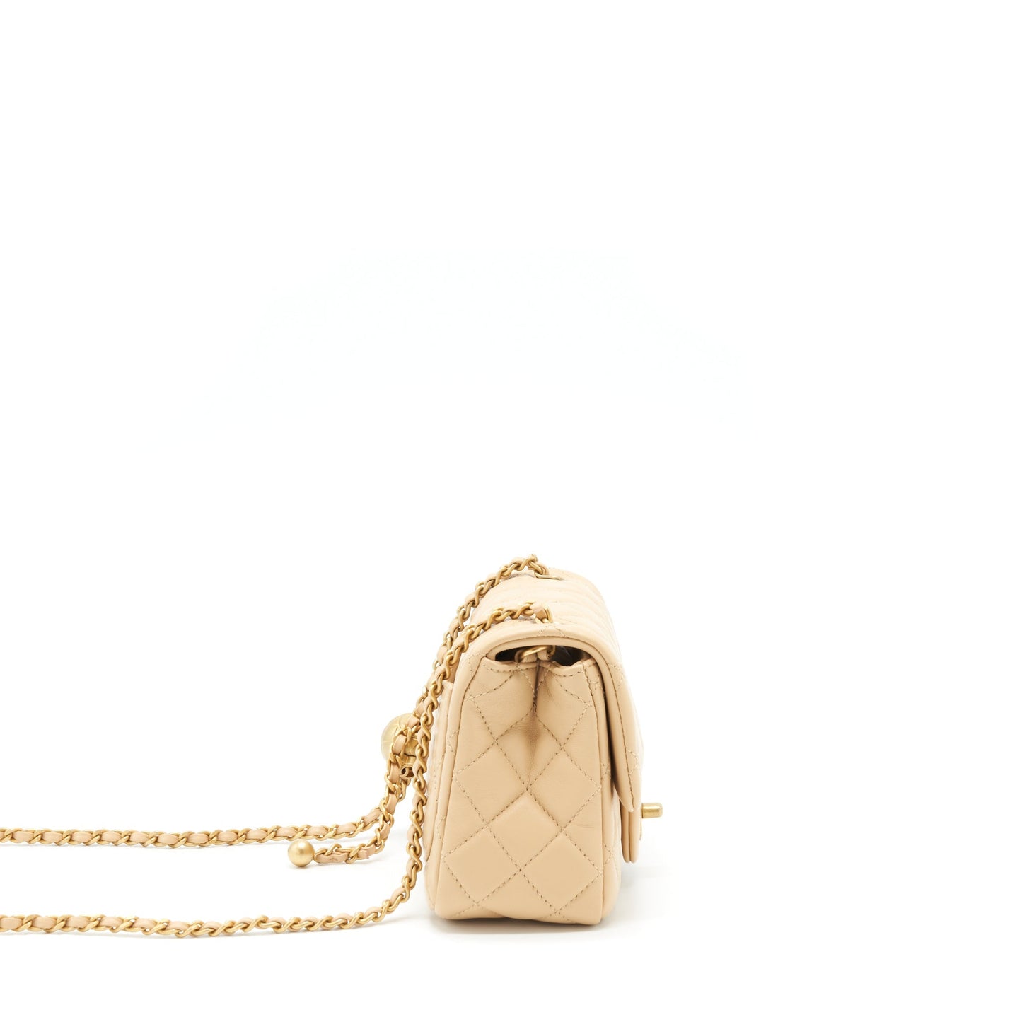 Chanel 22C Pearl Crush Mini Square Flap Bag Lambskin Beige GHW (Microchip)