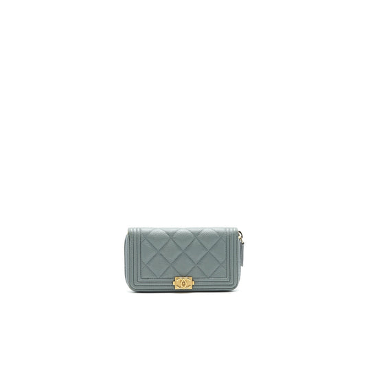 Chanel Caviar small Zip Wallet Grey GHW
