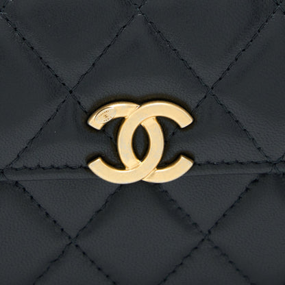 Chanel 22B Flap Bag Enamel/CC Logo Top Handle Lambskin Black Brushed GHW