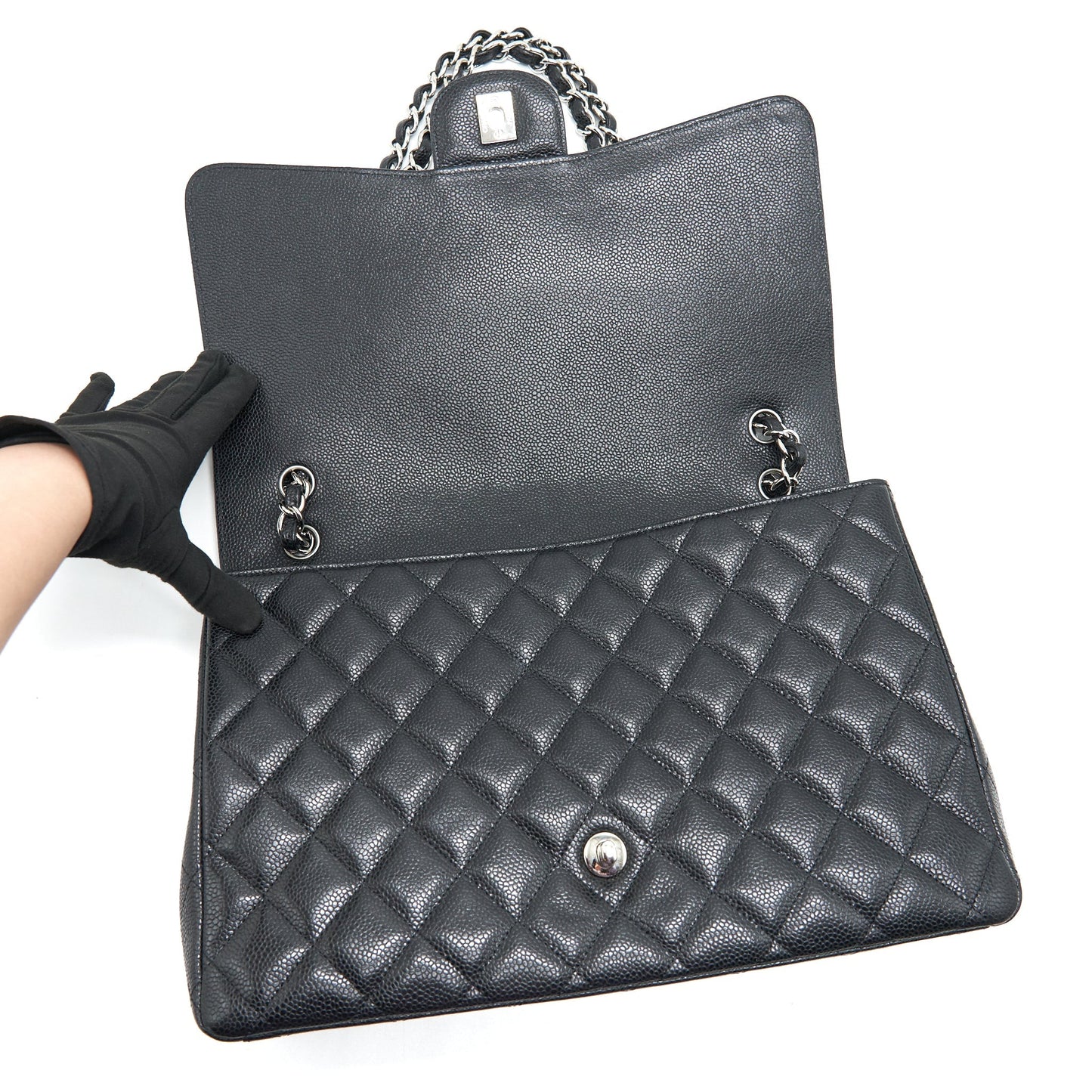CHANEL CAVIER CLASSIC MAXI SINGLE FLAP BAG BLACK SHW