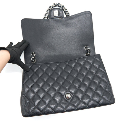 CHANEL CAVIER CLASSIC MAXI SINGLE FLAP BAG BLACK SHW