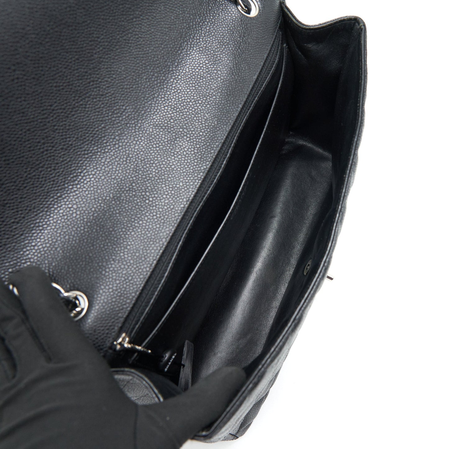 CHANEL CAVIER CLASSIC MAXI SINGLE FLAP BAG BLACK SHW