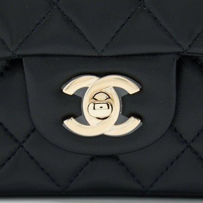 Chanel 22A Top Handle Mini Rectangular Flap Bag Lambskin Black GHW (Microchip)