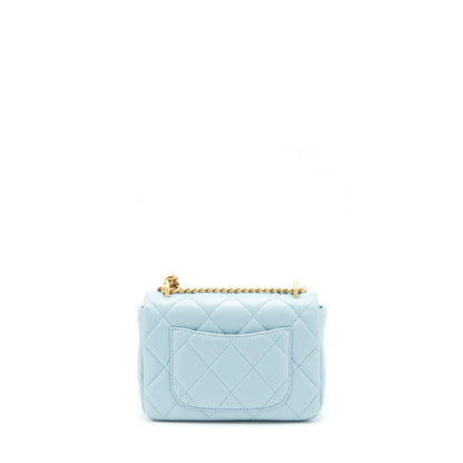 Chanel 22P Seasonal Mini Square Flap Bag Lambskin Light Blue GHW