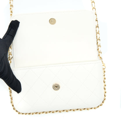Chanel Rectangular Mini Flap Phone Case Bag Quilted Lambskin White LGHW (Microchip)
