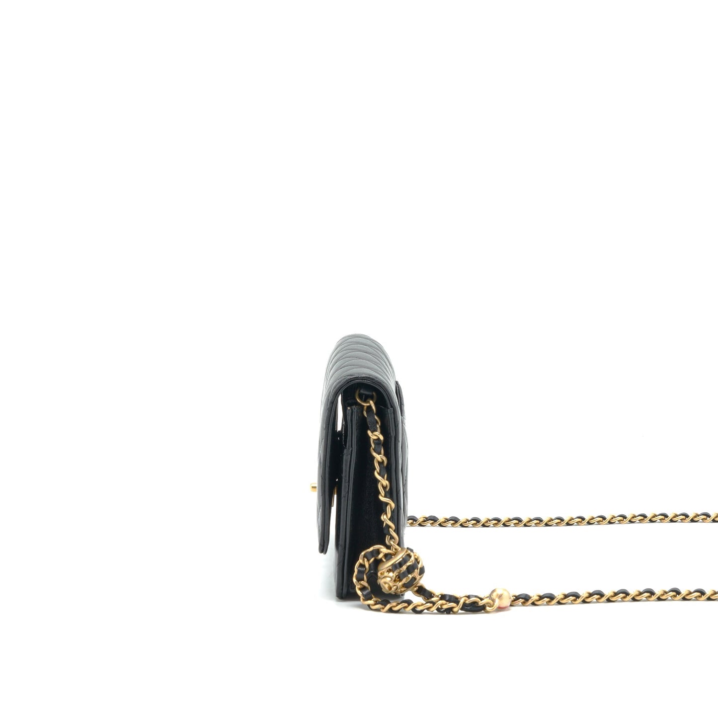 Chanel 22S Pearl Crush Wallet On Chain Lambskin Black GHW (Microchip)