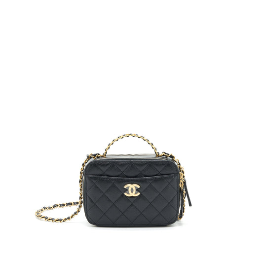 Chanel 22S Letter Top Handle Small Vanity Case Caviar Black Brushed GHW (Microchip)