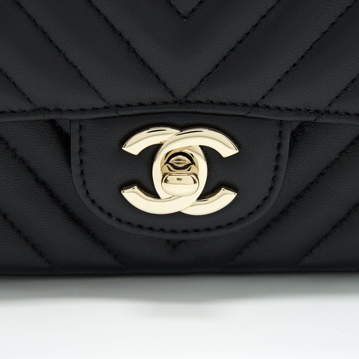 Chanel Mini Square Chevron Flap Bag Black LGHW