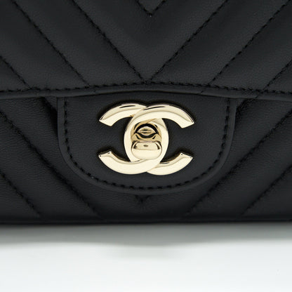 Chanel Mini Square Chevron Flap Bag Black LGHW