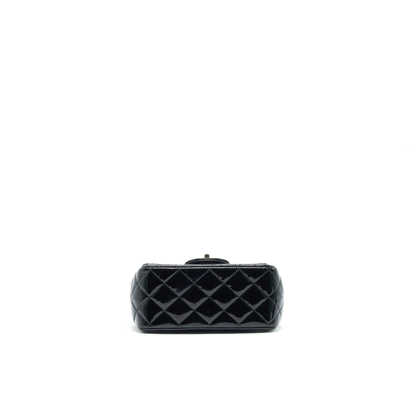 CHANEL MINI SQUARE FLAP BAG QUILTED PATENT LEATHER BLACK GHW