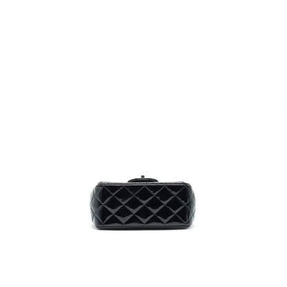 CHANEL MINI SQUARE FLAP BAG QUILTED PATENT LEATHER BLACK GHW