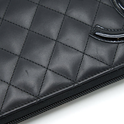 Chanel Cambon Long Zipper Wallet Calfskin Black/Pink SHW