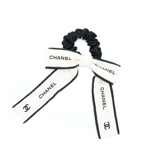 Chanel 22B Hair Tie Silk Twill Ecru/Black