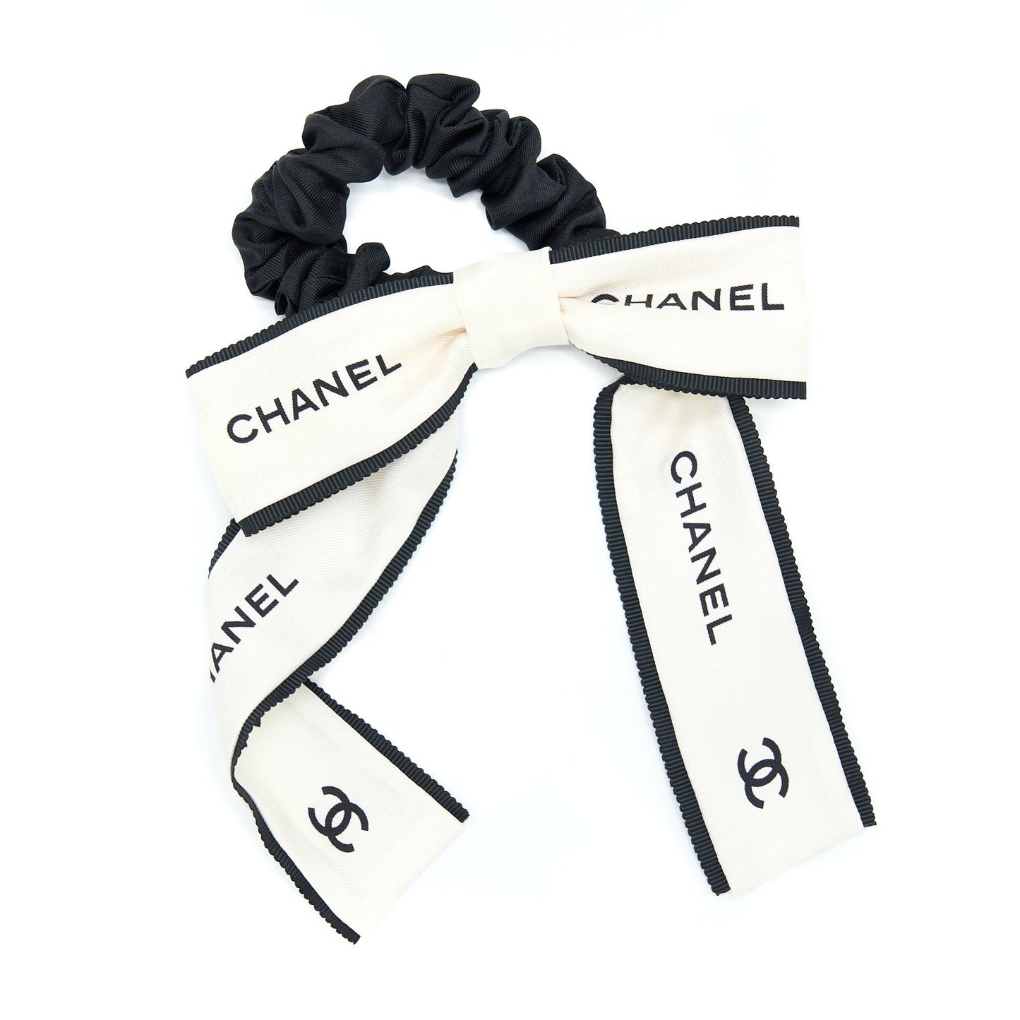 Chanel 22B Hair Tie Silk Twill Ecru/Black