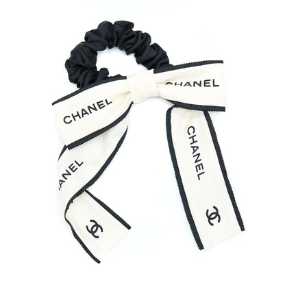 Chanel 22B Hair Tie Silk Twill Ecru/Black