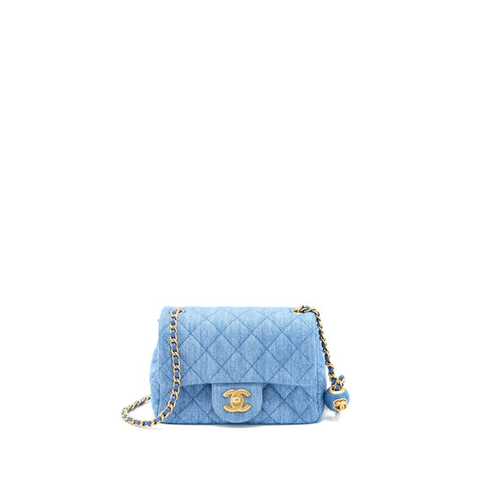 Chanel Pearl Crush Mini Square Flap Bag Denim GHW (Microchip)