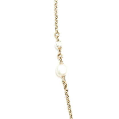 Chanel CC Logo And Pearl Necklace Light Gold Tone