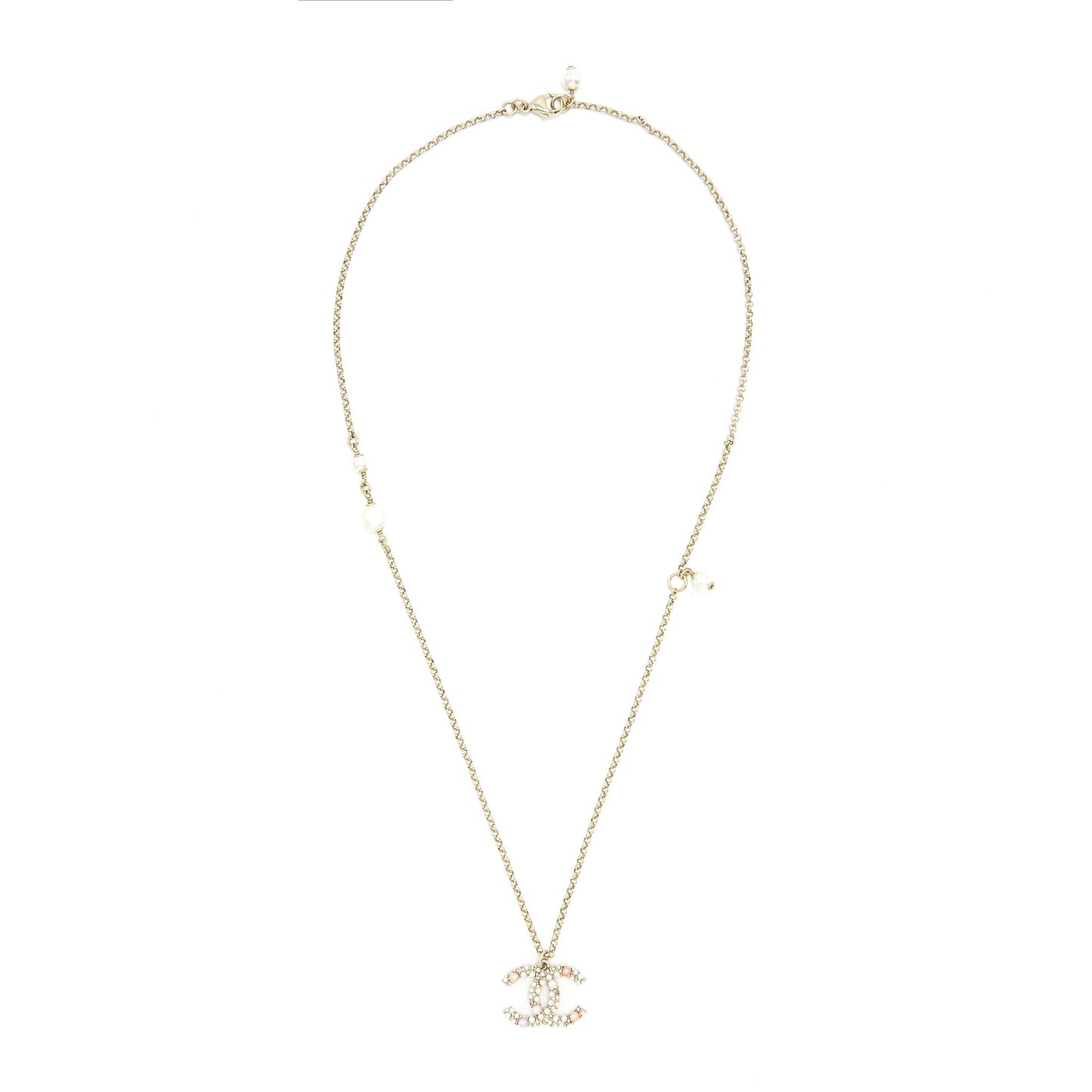 Chanel CC Logo And Pearl Necklace Light Gold Tone